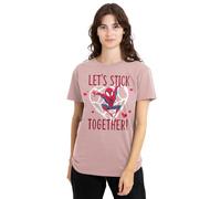 Spiderman Valentine's Day Stick Together Ladies T Shirt, Pink, X-Large