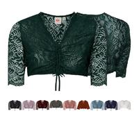 Spieth & Wensky Dirndlbluse Ansbach | Damen Dirndl-Bluse mit V-Ausschnitt | Spitze Kurzarm dunkelgrün 32