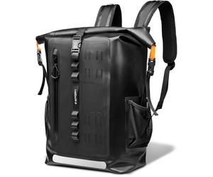 Spigen Wasserdichter Rucksack Rolltop für Damen Herren [Aquashield] Laptoprucksack bis 16", IPX6 Schutzklasse, Belüftetes Rückenteil, Wasserfester Daypack für Reisen, Outdoor & Camping - Schwarz