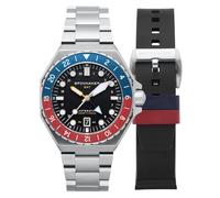 Spinnaker Dumas Automatische GMT-Uhr für Herren - Seiko NH34 GMT-Uhrwerk, 44 mm 316L-Edelstahlgehäuse, Edelstahlarmband, wasserdicht 300 m, Kobaltblau-Karminrot - SP-5119-44