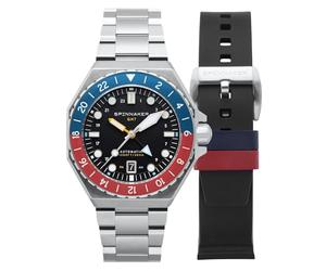Spinnaker Dumas Automatische GMT-Uhr für Herren - Seiko NH34 GMT-Uhrwerk, 44 mm 316L-Edelstahlgehäuse, Edelstahlarmband, wasserdicht 300 m, Kobaltblau-Karminrot - SP-5119-44
