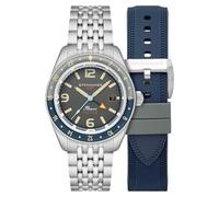 Spinnaker Herren 43 mm Fleuss GMT Automatikuhr mit massivem Edelstahlarmband SP-5120, Tiefes grau, 43mm, Fleuss GMT Automatic