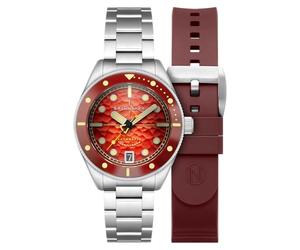 Spinnaker Herren Automatikuhr Junior Piccard 42 mm mit massivem Edelstahlarmband SP-5159, Feuerrot