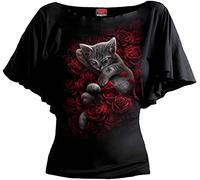 Spiral - Bed of Roses - Boat Neck Bat Sleeve Top Schwarz - S