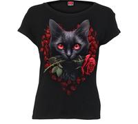 Spiral Frauen-T-Shirt Cat's Love – Gothic Rockwear, 100% Baumwolle – Schwarz L