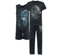 Spiral Celtic Wolf - 4Pc Mens Gothic Pyjama Set Schlafanzug schwarz in S