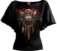 Spiral - Cry of The Wolf - Boat Neck Bat Sleeve Top Schwarz - 4XL