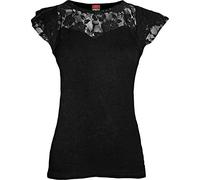 Spiral - Gothic Elegance - Top mit Flügelärmeln & Spitze - Schwarz - XL