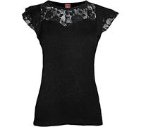 Spiral - Gothic Elegance - Top mit Flügelärmeln & Spitze - Schwarz - M