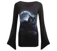 Spiral Direct Damen Mystical Moonlight - V Neck Goth Sleeve Top Black Langarmshirt, Schwarz (Black 001), 38 (Herstellergröße: Medium)