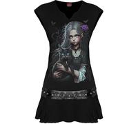 Spiral Goth Familiar Minikleid mit Nieten-Taille, Schwarz - Digital