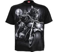 Spiral Männer T-Shirt Nine Lives – schwarz, 100% Baumwolle, Rockwear/Biker, Katzen – XXL