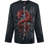 Spiral Oriental Dragon Longsleeve Langarmshirt schwarz in XL