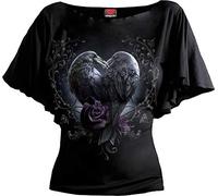 Spiral Direct Damen Raven Heart-Boat Neck Bat Sleeve Top T-Shirt, Schwarz (Black 001), L