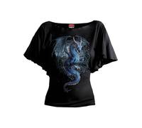 Spiral - Storm Dragon - Boat Neck Bat Sleeve Top Schwarz