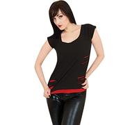 Spiral - URBAN Fashion - 2-in-1-Top im Destroyed-Look - Schwarz & Rot - M