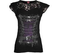 Spiral Damen Waisted Corset-Lace Layered Cap Sleeve Top T-Shirt, Schwarz (Black 001), 42 (Herstellergröße: Large)