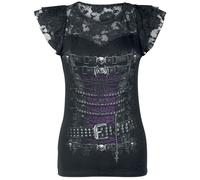 Spiral Damen Waisted Corset-Lace Layered Cap Sleeve Top T-Shirt, Schwarz (Black 001), 46 (Herstellergröße: X-Large)
