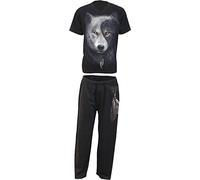 Spiral Herren Schlafanzug-Set Wolf CHI – Gothic 4-teilig, 100% Baumwolle, Schwarz, L