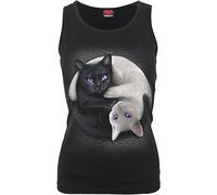 Spiral Yin Yang Cats Frauen Top schwarz S 100% Baumwolle Casual Wear, Katzen