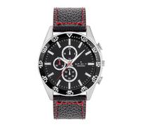 Spirit Herren-Chronograph-Zifferblatt, schwarzes Lederband, analog, Quarzuhr, Schwarz , Minimalistisch