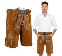 Spirit of Bavaria Trachten Lederhose Herren Kurz mit Gürtel - Kurze Trachtenhose - bayerische Trachtenlederhose - Oktoberfest Tracht Hose Braun 507 Gr. 54