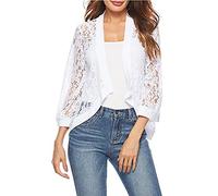 Spitze Bolero Damen Bolerojacke - Damen Strickacke Elegante Bolero Spitzenjacke Festlich Cardigan Kurzer Blazer Festlich Bolero mit 3/4 Arm für Abendkleider Cocktailkleid Bolerojacke Schulterjacke
