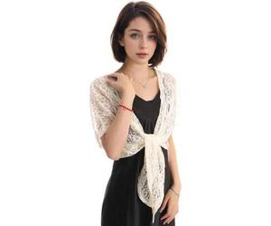 Spitzen-Bolero-Cardigans für Damen, lässiges Bolero-Shrug-Oberteil mit Bindeband vorne, elegante, durchsichtige Jacke aus floraler Spitze für Abendkle