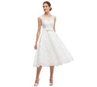 Spitzen Brautkleider Kurz A-Linie Hochzeitskleider für Damen Midi Standesamt Kleider I-Elfenbein,DE36