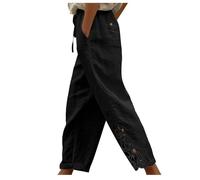 Spitzen Leinenhose Damen,Weitem Bein Freizeithose Leicht Sommerhose Einfarbige Stoffhose Elastischem Bund mit Kordelzug Strandhose mit Taschen Jogginghose Loose Fit Casual Palazzo Hose