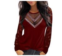 Spitzen Oberteile Damen Elegant - Glitzer Bluse V Ausschnitt Langarmshirt Damen Sexy V Ausschnitt Pailletten Mesh Spitzenbluse Tunika Top Festliche Party Oberteil Blusen & Tuniken für Damen