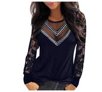 Spitzen Oberteile Damen Elegant - Glitzer Bluse V Ausschnitt Langarmshirt Damen Sexy V Ausschnitt Pailletten Mesh Spitzenbluse Tunika Top Festliche Party Oberteil Blusen & Tuniken für Damen