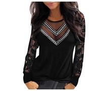 Spitzen Oberteile Damen Elegant - Glitzer Bluse V Ausschnitt Langarmshirt Damen Sexy V Ausschnitt Pailletten Mesh Spitzenbluse Tunika Top Festliche Party Oberteil Blusen & Tuniken für Damen