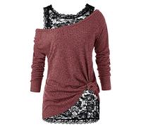 Spitzen Oberteile Damen Elegant ,Zweiteiliges Set Langarmshirt Pullover Bluse Langarm Schulterfreies Große Größen Lockere Lässig Party Oberteil Festliches Blusen & Tuniken für Damen Tunika Top Tee