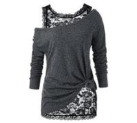 Spitzen Oberteile Damen Elegant ,Zweiteiliges Set Langarmshirt Pullover Bluse Langarm Schulterfreies Große Größen Lockere Lässig Party Oberteil Festliches Blusen & Tuniken für Damen Tunika Top Tee
