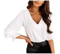 Spitzen Oberteile Damen Sexy - Bluse Damen Elegant T Shirt Rücken V Ausschnitt mit Spitze Langarmshirt Flared Ärmel Einfarbig Locker Lässig Tunika Top Hemd Blusen & Tuniken für Frauen