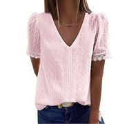 Spitzen Oberteile Damen Sommer - Bluse Damen Elegant -T Shirt Damen V Ausschnitt Polka Dot Doppelschicht Tunika Top Lässig Locker Blusenshirt Vintage Tops Hemd Blusen & Tuniken für Frauen