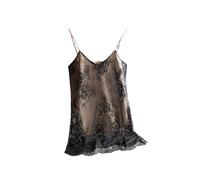 Spitzen-Spaghettiträger-Top, Damen, Neckholder, V-Ausschnitt, Basic, Cami, ärmellos, Satin, Seide, Tank-Top, Camisole, Schwarz , XXL