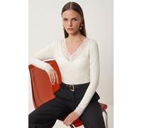 Spitzen-V-Ausschnitt Slim-Fit Bluse M