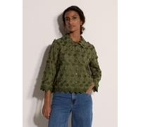 Spitzenbluse APRICOT "Gekürztes Shirt mit Blumenapplikation", Damen, Gr. M (38), grün (khaki), gewebt, Obermaterial: 100% Baumwolle CO., bestickt, normal, Blusen Spitzenbluse, mit Blumenapplikation (6