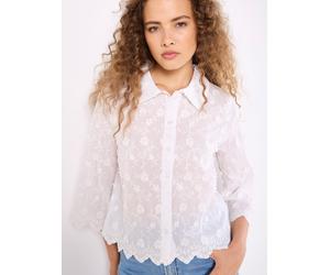 Spitzenbluse APRICOT "Gekürztes Shirt mit Blumenapplikation", Damen, Gr. S (36), weiß, gewebt, Obermaterial: 100% Baumwolle CO., bestickt, normal, Blusen Spitzenbluse, mit Blumenapplikation (82189133-