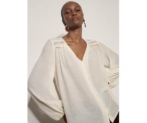 Spitzenbluse APRICOT "Häkelbluse mit Schimmereffekt", Damen, Gr. L (40), grau (stein), gewebt, Obermaterial: 62% Viskose CV. 38% Polyester COOLMAX(R) PES(Coolmax)., uni, Modisch, V-Ausschnitt, Ärmelbü
