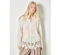 Spitzenbluse APRICOT "Oversize-Hemd aus Mesh", Damen, Gr. L (40), grau (stein), gewebt, Obermaterial: 100% Baumwolle CO., uni, Blusen Spitzenbluse, mit Stickerei (23547068-40) stein