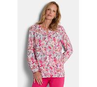 Kurzarmbluse GOLDNER "Druckbluse mit floralem Design", Damen, Gr. 46, bunt (bunt, gemustert), Obermaterial: 100% Baumwolle CO., gerade, Blusen, seitliche Schlitze (57671551-46) bunt, gemustert