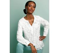 Spitzenbluse CREATION L, Damen, Gr. 40, weiß (ecru), 100% Polyester, unifarben, Rundhals, Blusen Spitzenbluse (71531953-40) ecru