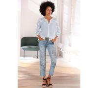 Spitzenbluse, Damen, Gr. 40, blau (hellblau), 100% Baumwolle, LINEA TESINI BY HEINE, unifarben, V-Ausschnitt, Blusen Spitzenbluse (65964110-40) hellblau