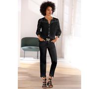 Spitzenbluse, Damen, Gr. 40, schwarz, 100% Baumwolle, LINEA TESINI BY HEINE, unifarben, V-Ausschnitt, Blusen Spitzenbluse (27557448-40) schwarz