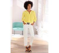 Spitzenbluse HEINE, Damen, Gr. 36, gelb (zitrone), 100% Baumwolle, unifarben, V-Ausschnitt, Blusen Spitzenbluse (37607267-36) zitrone