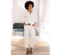 Spitzenbluse HEINE, Damen, Gr. 44, weiß (sanftes weiß), 100% Baumwolle, unifarben, V-Ausschnitt, Blusen Spitzenbluse (23248042-44) sanftes weiß