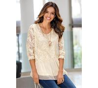Spitzenbluse LADY, Damen, Gr. 38, beige (champagner), 70% Baumwolle, 30% Polyamid, Chiffon:100% Polyester, unifarben, Rundhals, Blusen Spitzenbluse (96170352-38) champagner
